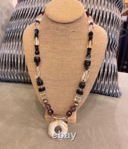 GICKER Sterling Silver Amethyst, Glass & Mixed Beaded Bead Vintage Necklace 1990