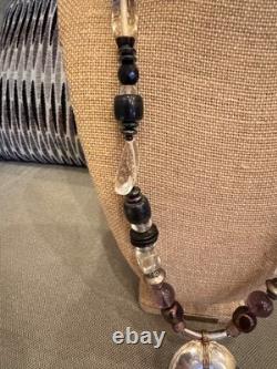 GICKER Sterling Silver Amethyst, Glass & Mixed Beaded Bead Vintage Necklace 1990