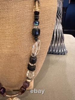GICKER Sterling Silver Amethyst, Glass & Mixed Beaded Bead Vintage Necklace 1990