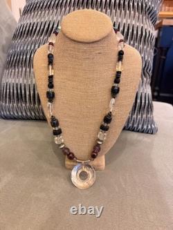 GICKER Sterling Silver Amethyst, Glass & Mixed Beaded Bead Vintage Necklace 1990