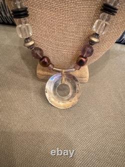 GICKER Sterling Silver Amethyst, Glass & Mixed Beaded Bead Vintage Necklace 1990