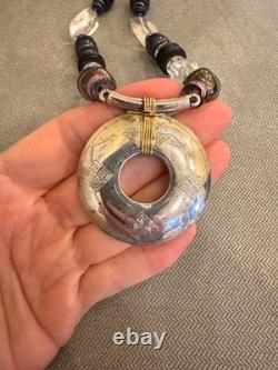GICKER Sterling Silver Amethyst, Glass & Mixed Beaded Bead Vintage Necklace 1990