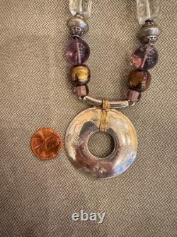GICKER Sterling Silver Amethyst, Glass & Mixed Beaded Bead Vintage Necklace 1990