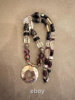 GICKER Sterling Silver Amethyst, Glass & Mixed Beaded Bead Vintage Necklace 1990