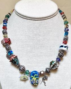 GORGEOUS Sterling Silver ORNATE Lamp Work Sea Creature Art Glass Beaded Necklace