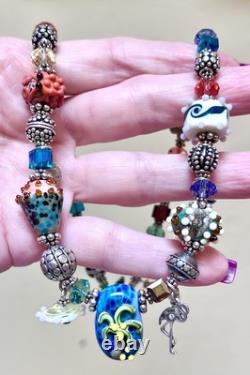 GORGEOUS Sterling Silver ORNATE Lamp Work Sea Creature Art Glass Beaded Necklace