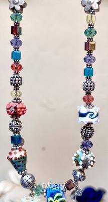 GORGEOUS Sterling Silver ORNATE Lamp Work Sea Creature Art Glass Beaded Necklace