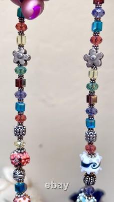 GORGEOUS Sterling Silver ORNATE Lamp Work Sea Creature Art Glass Beaded Necklace