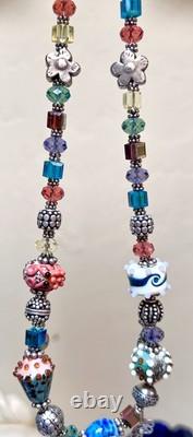 GORGEOUS Sterling Silver ORNATE Lamp Work Sea Creature Art Glass Beaded Necklace