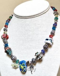 GORGEOUS Sterling Silver ORNATE Lamp Work Sea Creature Art Glass Beaded Necklace