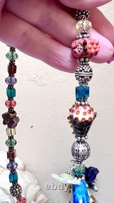 GORGEOUS Sterling Silver ORNATE Lamp Work Sea Creature Art Glass Beaded Necklace