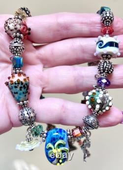 GORGEOUS Sterling Silver ORNATE Lamp Work Sea Creature Art Glass Beaded Necklace