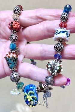 GORGEOUS Sterling Silver ORNATE Lamp Work Sea Creature Art Glass Beaded Necklace