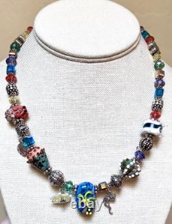 GORGEOUS Sterling Silver ORNATE Lamp Work Sea Creature Art Glass Beaded Necklace