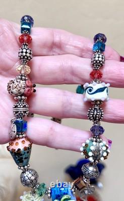 GORGEOUS Sterling Silver ORNATE Lamp Work Sea Creature Art Glass Beaded Necklace