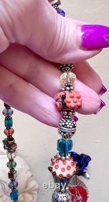 GORGEOUS Sterling Silver ORNATE Lamp Work Sea Creature Art Glass Beaded Necklace