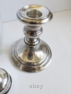 GORHAM Sterling Silver 1190 Weighted Candle Holder with Glass Hurricane Antique