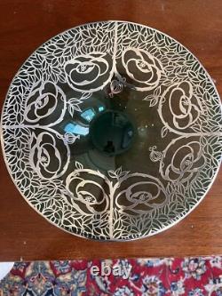 Gali Art Glass Centerpiece Bowl, Sterling Silver Overlay 11.5 Blue/green Italy