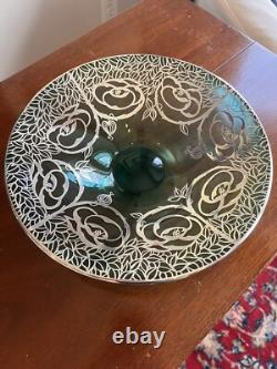 Gali Art Glass Centerpiece Bowl, Sterling Silver Overlay 11.5 Blue/green Italy