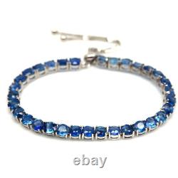 Gemstone Heated 5 MM. Blue Sapphire Bracelet 10.5 925 Sterling Silver