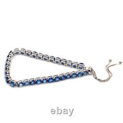 Gemstone Heated 5 MM. Blue Sapphire Bracelet 10.5 925 Sterling Silver