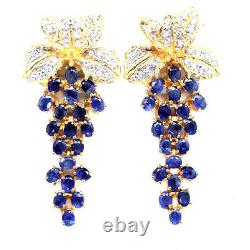 Gemstone Heated Blue Sapphire & White Zircon Earrings 925 Sterling Silver