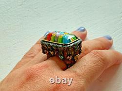 Genuine Murano Millefiori Glass Multicolor Ring By Alan K Size 8