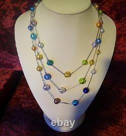 Genuine Murano Venetian Sterling Silver Triple Necklace With Murano Beads