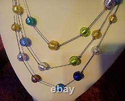 Genuine Murano Venetian Sterling Silver Triple Necklace With Murano Beads
