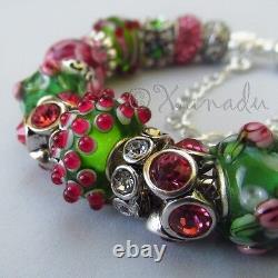 Genuine Pandora Bracelet Sterling Silver Bracelet w Artisan Murano Glass Beads