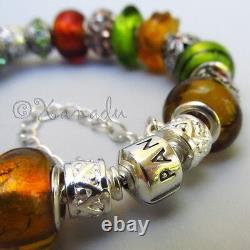 Genuine Pandora Bracelet Sterling Silver Bracelet w Artisan Murano Glass Beads