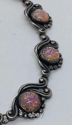 Gerardo Lopez Vintage Mexican Sterling Silver Pink Opal Glass Necklace