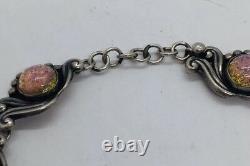 Gerardo Lopez Vintage Mexican Sterling Silver Pink Opal Glass Necklace