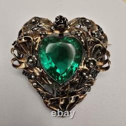 Giant HOBE uranium Heart Sterling/Gold Brooch, EARLY RARE, Hand Wired