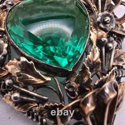 Giant HOBE uranium Heart Sterling/Gold Brooch, EARLY RARE, Hand Wired