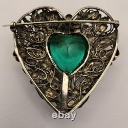 Giant HOBE uranium Heart Sterling/Gold Brooch, EARLY RARE, Hand Wired