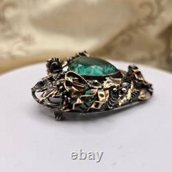Giant HOBE uranium Heart Sterling/Gold Brooch, EARLY RARE, Hand Wired