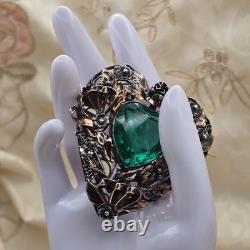 Giant HOBE uranium Heart Sterling/Gold Brooch, EARLY RARE, Hand Wired