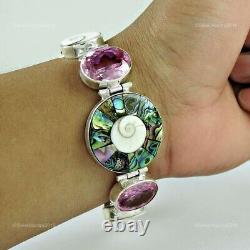 Glass Art Deco Daughters Day Bezel Chain Artisan Bracelet Solid Sterling Silver