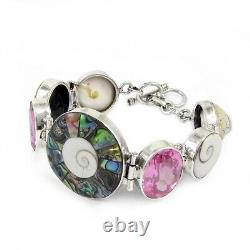 Glass Art Deco Daughters Day Bezel Chain Artisan Bracelet Solid Sterling Silver