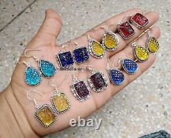Glass Carving Gemstone 925 Sterling Silver Plated 100Pair Earrings Lot HTFE143