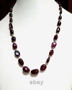 Glass Filled Ruby Gemstone Nuggets 925 Sterling Silver Necklace Size 24 inches