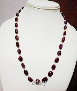 Glass Filled Ruby Gemstone Nuggets 925 Sterling Silver Necklace Size 24 inches