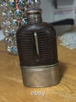 Glass Flask Sterling Silver Reptilian Skin Overlay Gorham S649 NO Mono RARE