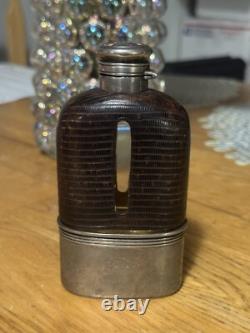 Glass Flask Sterling Silver Reptilian Skin Overlay Gorham S649 NO Mono RARE