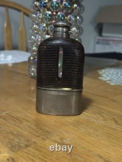 Glass Flask Sterling Silver Reptilian Skin Overlay Gorham S649 NO Mono RARE
