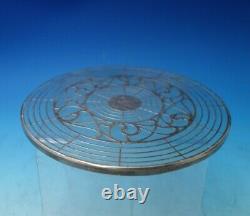 Glass Trivet Plate with Sterling Silver Overlay Vintage 6 3/4 (#5430)