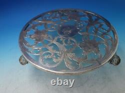 Glass Trivet with Sterling Silver Overlay Floral #A9613 Footed 12 Vintage #6239