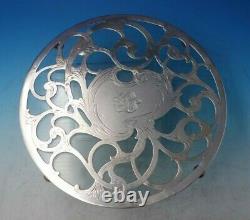 Glass Trivet with Sterling Silver Overlay Footed Floral 12 Vintage (#6237)