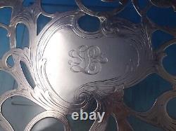 Glass Trivet with Sterling Silver Overlay Footed Floral 12 Vintage (#6237)